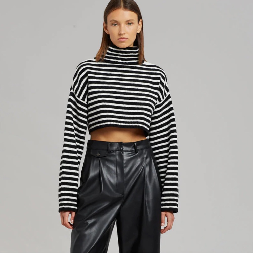 The Frankie Shop - Cropped Turtleneck Sweater - black stripe